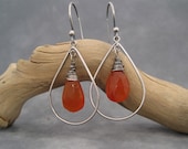 Hoop Earrings - Carnelian Earrings - Gold Hoops - Dark Orange Earrings  - Faceted Stone - Burnt Orange - Fall Jewelry - Autumn Color