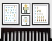 Robot Nursery Art, Robot Art, Robot Alphabet Poster, Robot Number Poster, Kids Wall Art, Children's Decor, Kids Wall Art