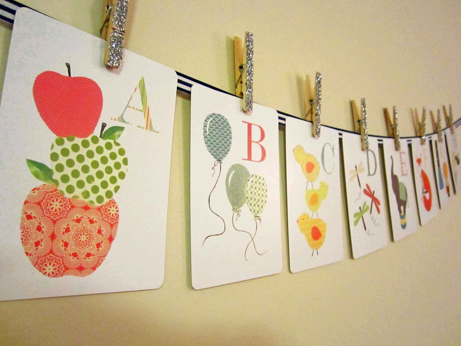 Alphabet Nursery Art PRINT - Alphabet Cards 26 5 x 7, Children's Decor, Art for Children, flash cards, Baby Wall Art, Kids Wall Art