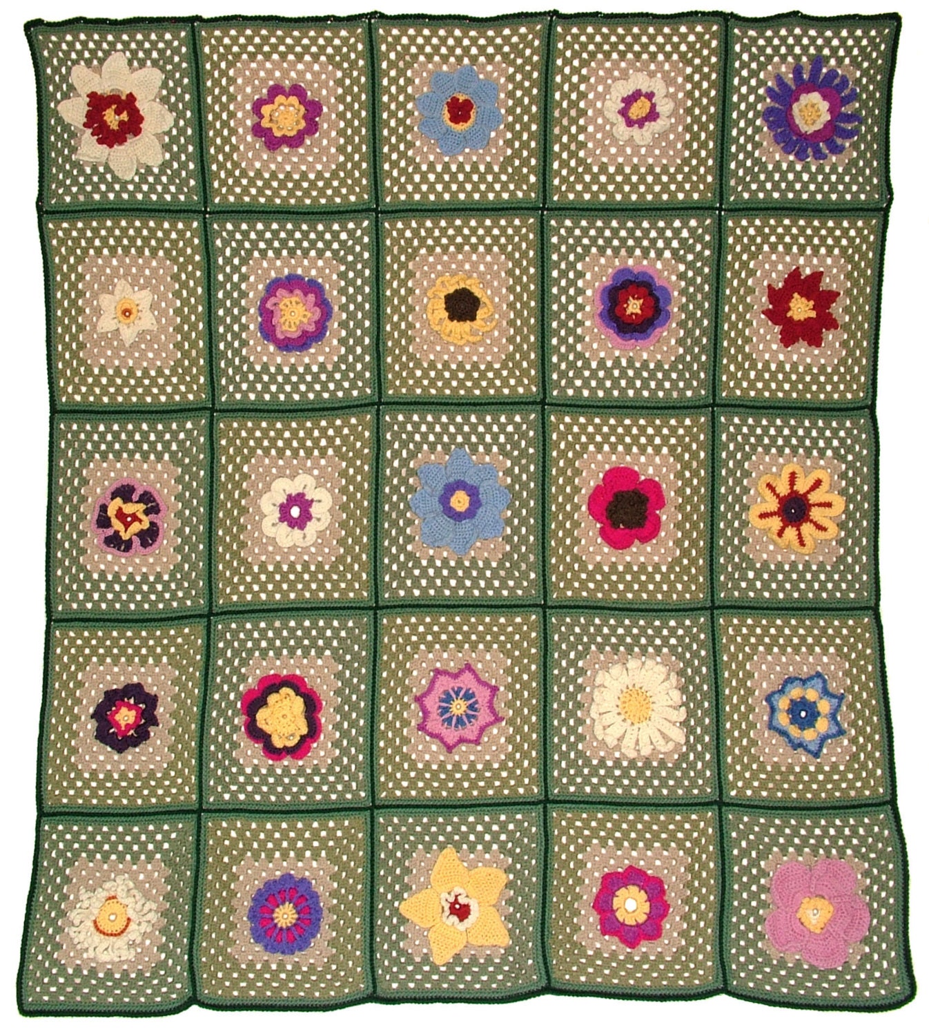 Granny Square Crochet Flower Afghan Blanket Throw Rug 25 Instant Digital patterns PDF eBook download