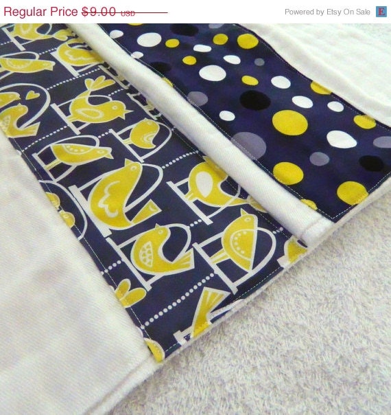 SALE Birds Burp Cloths- Gray & Yellow - set of 2