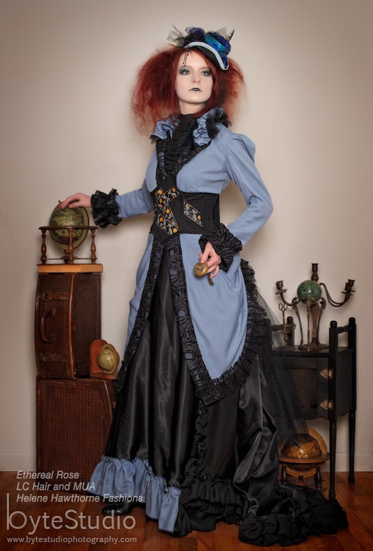 Steampunk Victorian inspired costume with corset and hat