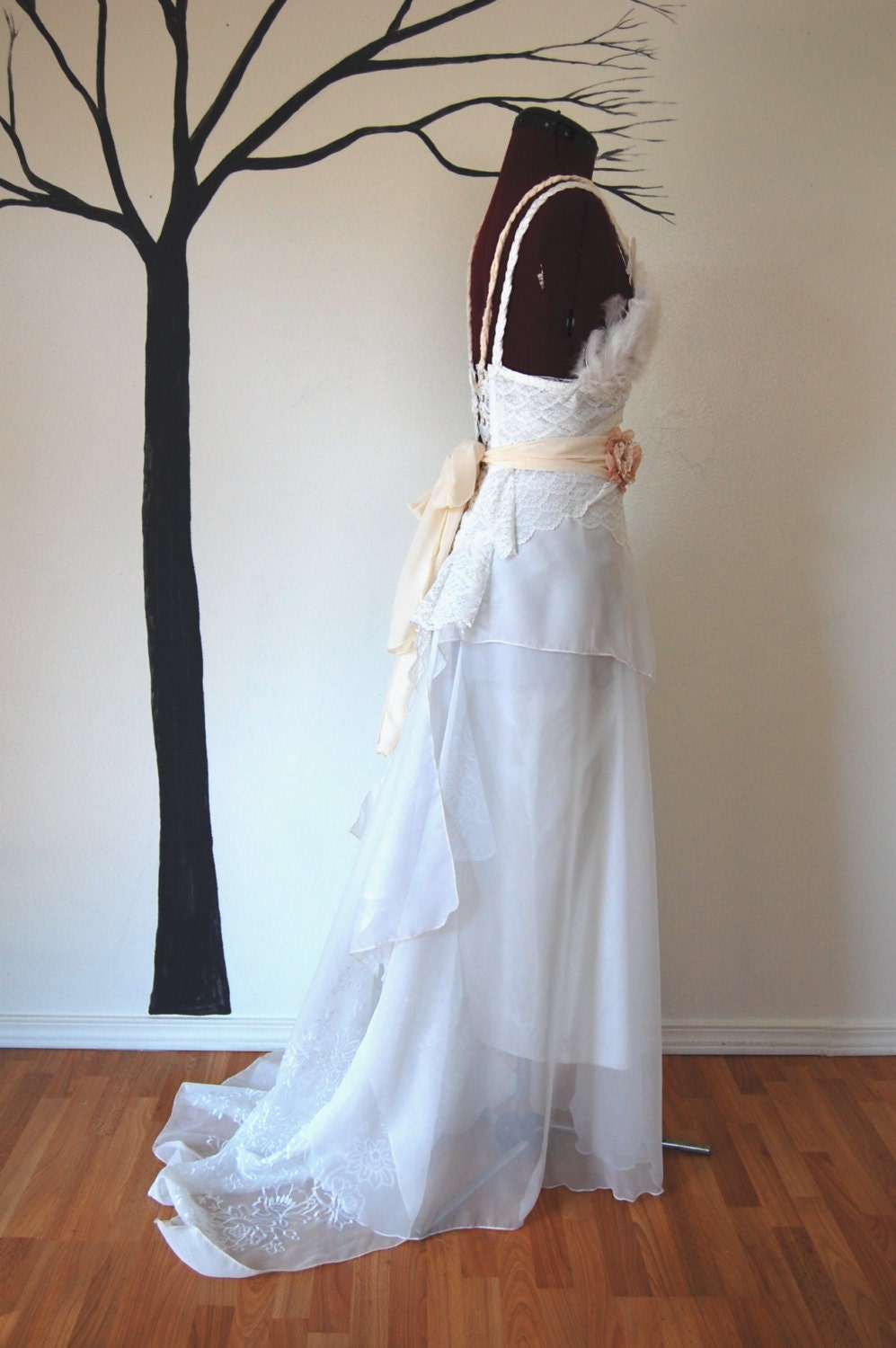 White with creams fae fairy lace up gown
