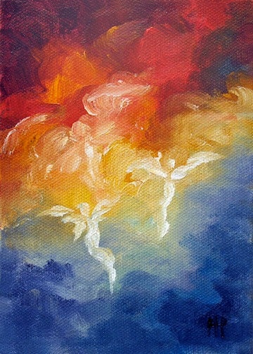 ANGELS DESCENT Art Print, Framed and Signed, Spiritual Art  From The Original Oil Painting by Marina Petro
