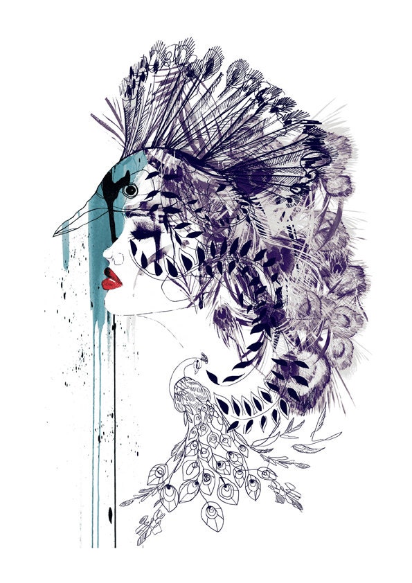 Peacock Girl II  // A3 Giclée print // FASHION ILLUSTRATION