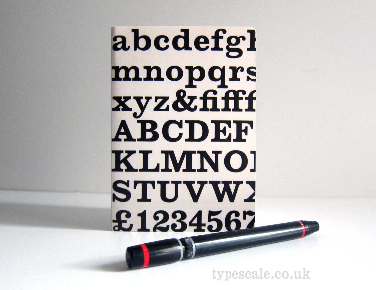 Typography notebook Clarendon specimen typeface alphabet letters A6 plain paper journal sketchbook for her Typescale stationery