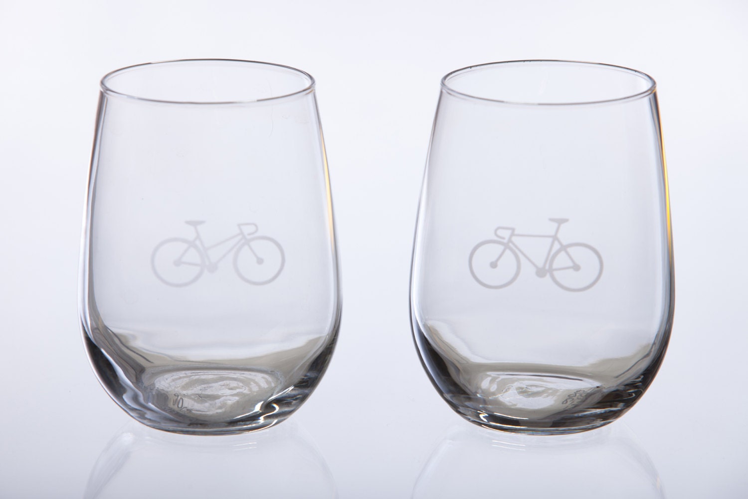 Bicycle Love Etched Stemless Wine Glasses - Set of 2