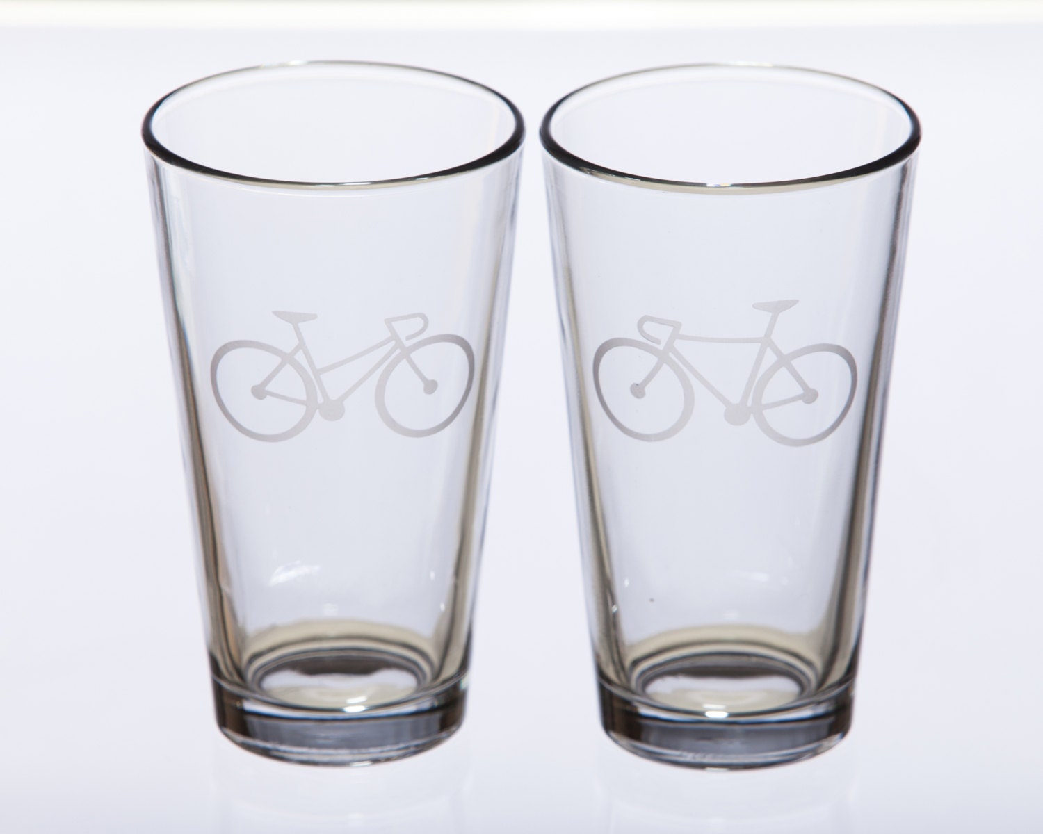 Bicycle Love Etched Pint Glasses - Set of 2