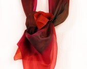 Hand painted silk scarf in red,orange and maroon. Abstract silk scarf.Woman fashion scarf in geometric mood. Painting on silk by Dimo
