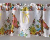 Upcycle Linens Daisy Valance, Recycle Pastel Spring Flowers, Window Treatment, Handmade Kitchen Curtain