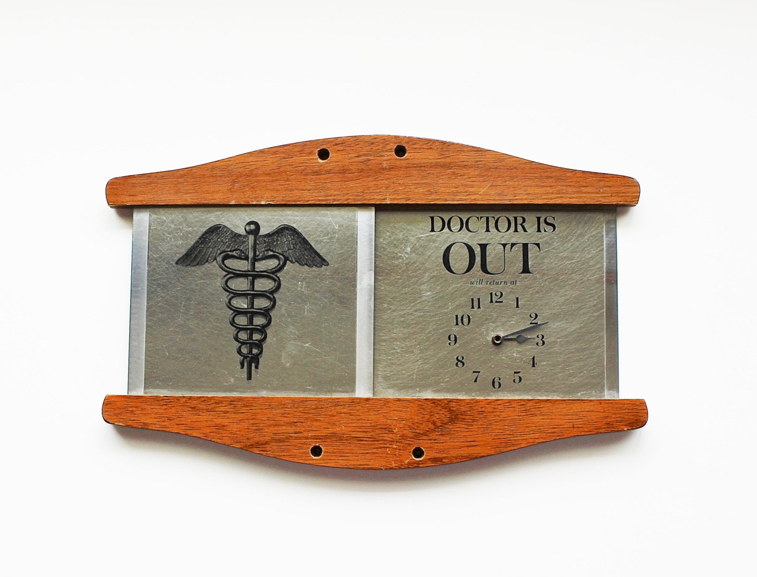 The Doctor is Out - Vintage Sign - Office - Medical - Time - Mid Century - Wood - Home Decor - Wall Hanging - Silver