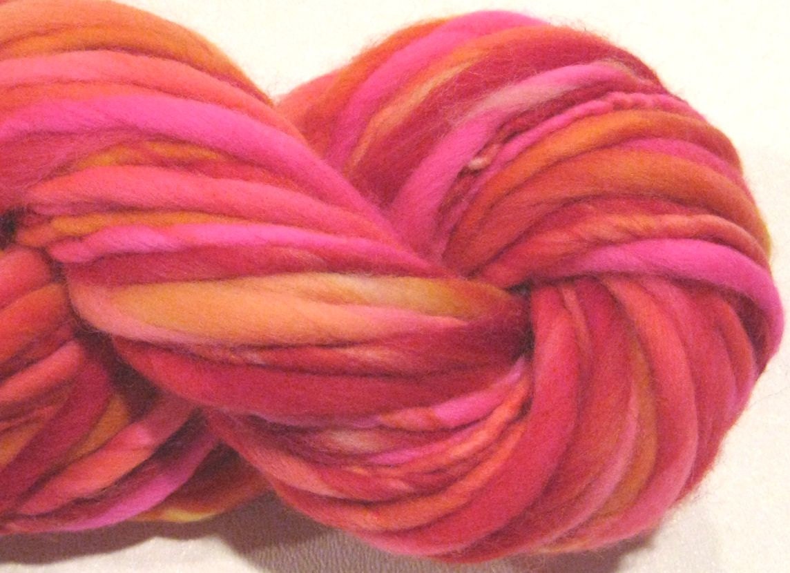 Thick N Thin Handspun Yarn Cozy Up 70 yds red orange pink yarn waldorf doll hair knnitting supplies crochet supplies