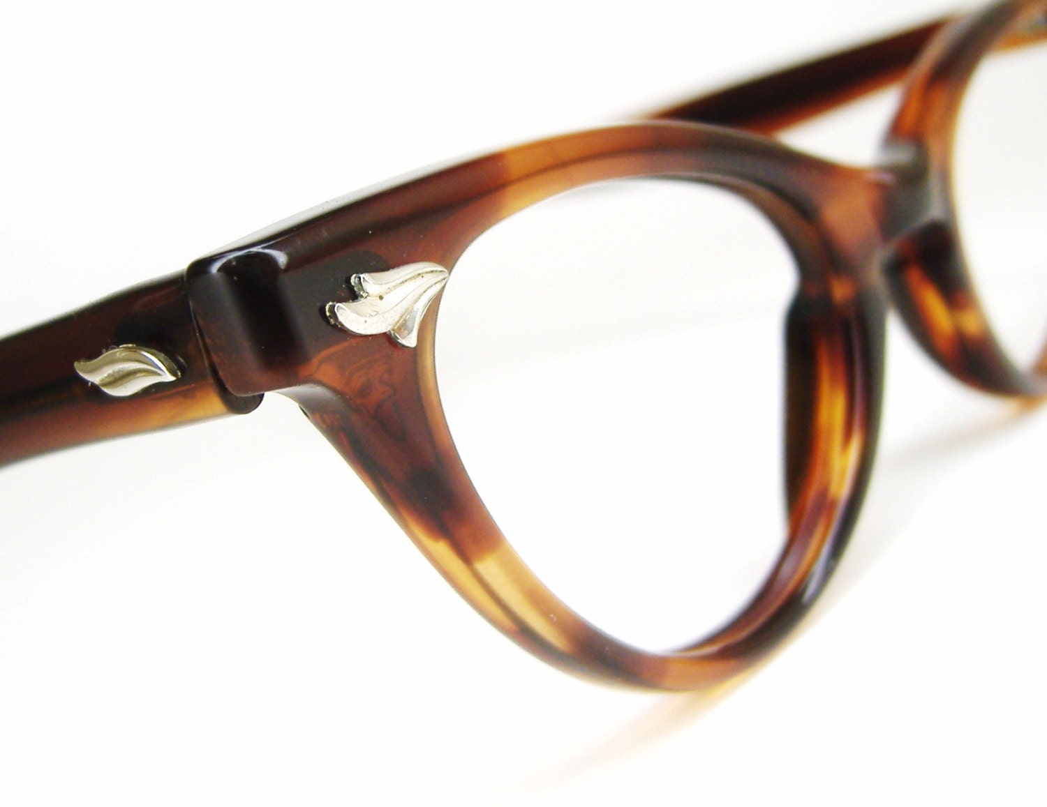 Vintage 50s Cat Eye Frame Eyeglasses Brown NOS