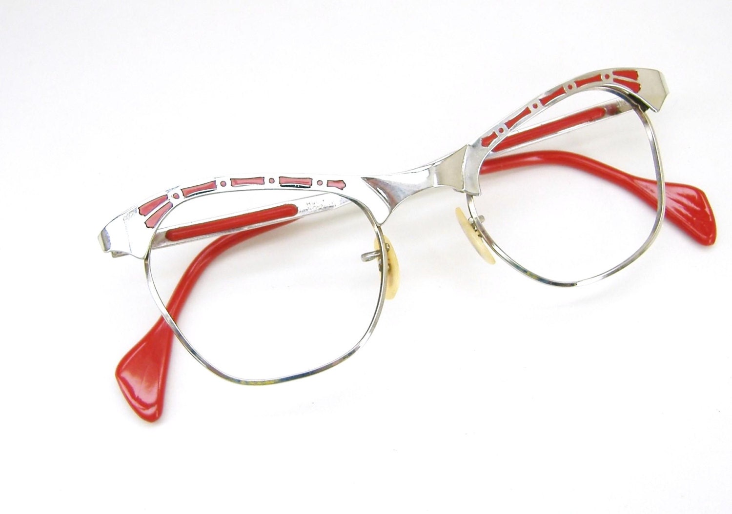 Vintage Red Cat Eye Frame Eyeglasses Sunglasses Eyewear Metal Frame  NOS 12K gf