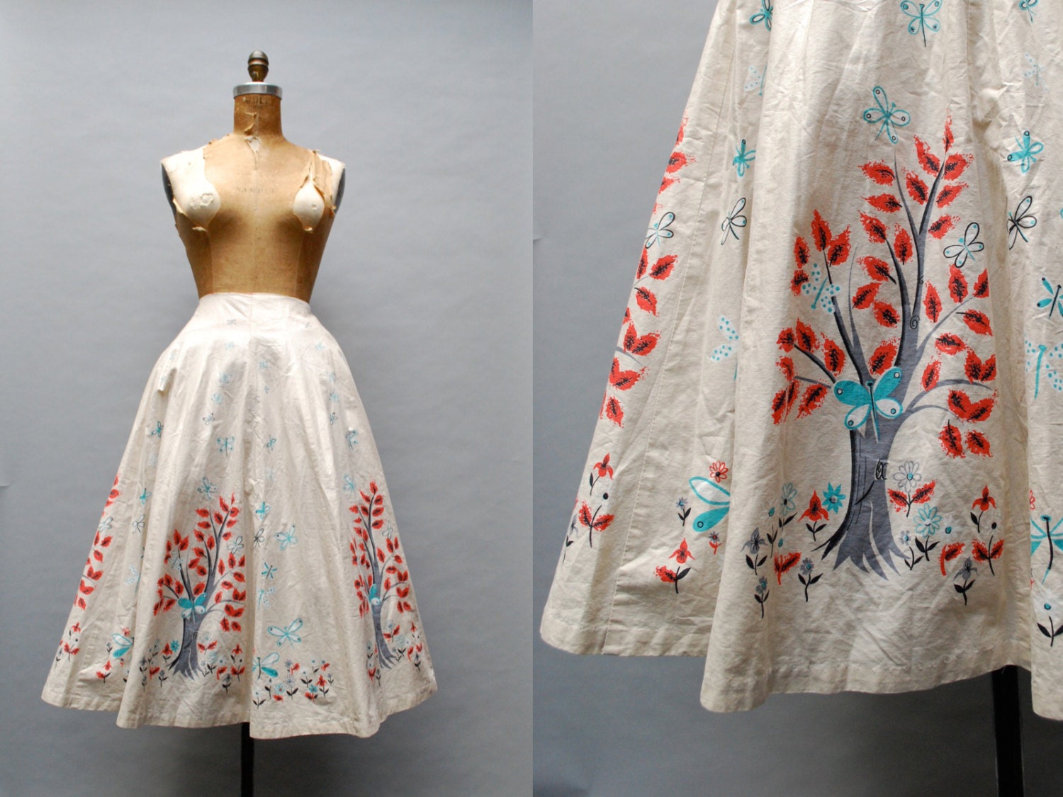vintage 1950s butterfly and branch skirt