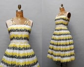 vintage 1950's floral stripe dress