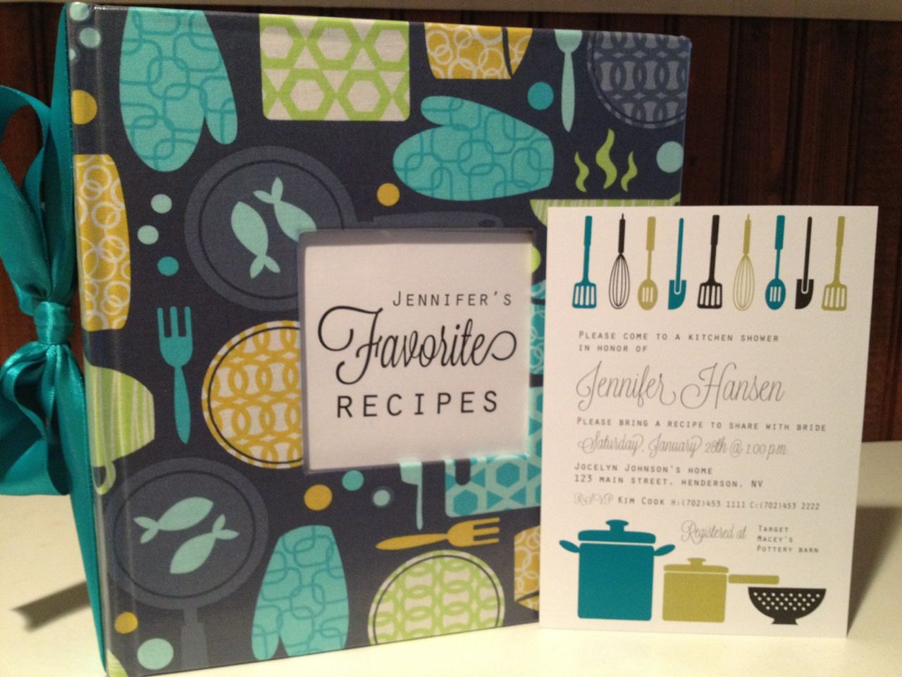 Recipe Shower Package: Recipe Album and Printable Recipe Shower Invitation and Recipe Card