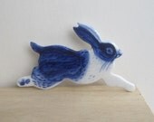 Rabbit Brooch - Handpainted Blue Delftware Porcelain