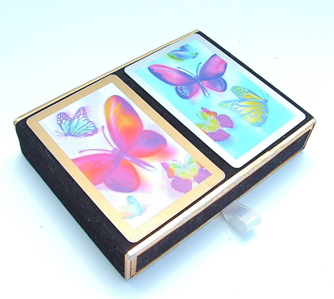 Vintage Playing Cards Colorful Games Cocktail Butterfly Velvet Women Spain Double Deck, FREE US SHIPPING