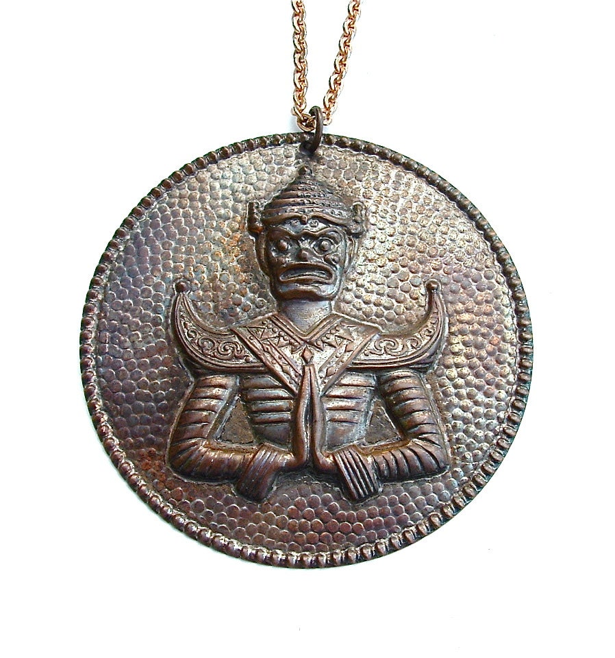 Long Vintage Necklace Taiwan Figural Dancer Temple Exotic Boho, FREE US SHIPPING