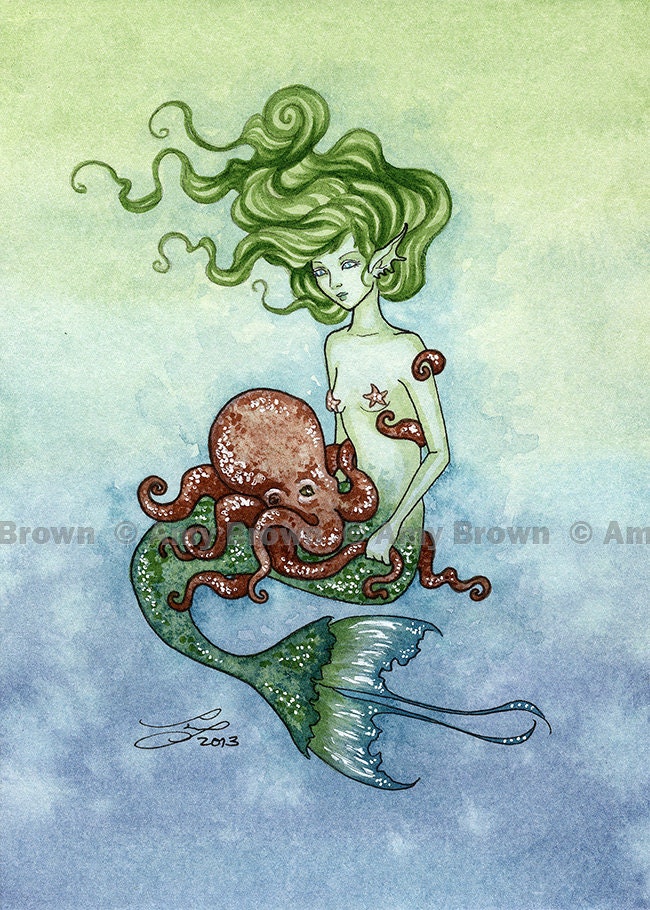 Mermaid and Octopus Limited Edition Print by Amy Brown