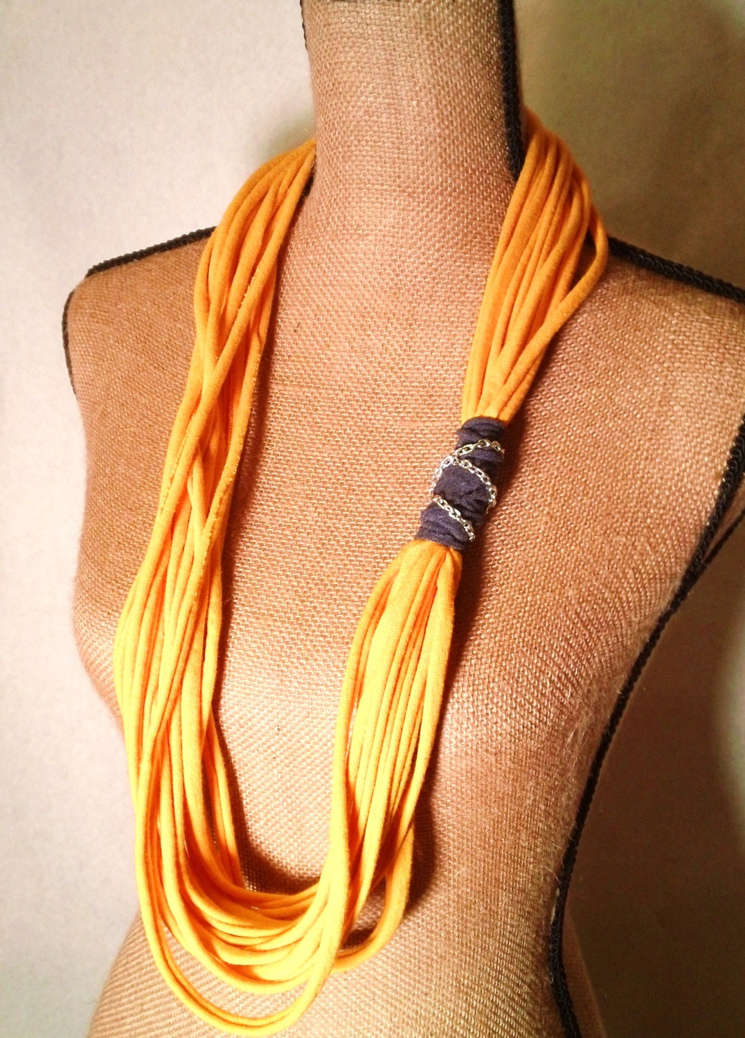 Infinity Michigan Yellow Cotton T-Shirt Scarf with Blue Accent and Aluminum Chain - 37"