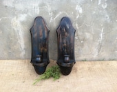 Vintage - Wooden Wall Sconces - Candle Holders - Primitive Farmhouse Rustic Industrial CHIC