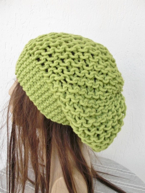 Hand Knit Hat  Beehive beret in  lemon Green  womens hat   Slouchy Beanie  Fall Autumn Winter Spring  Fashion  Accessories