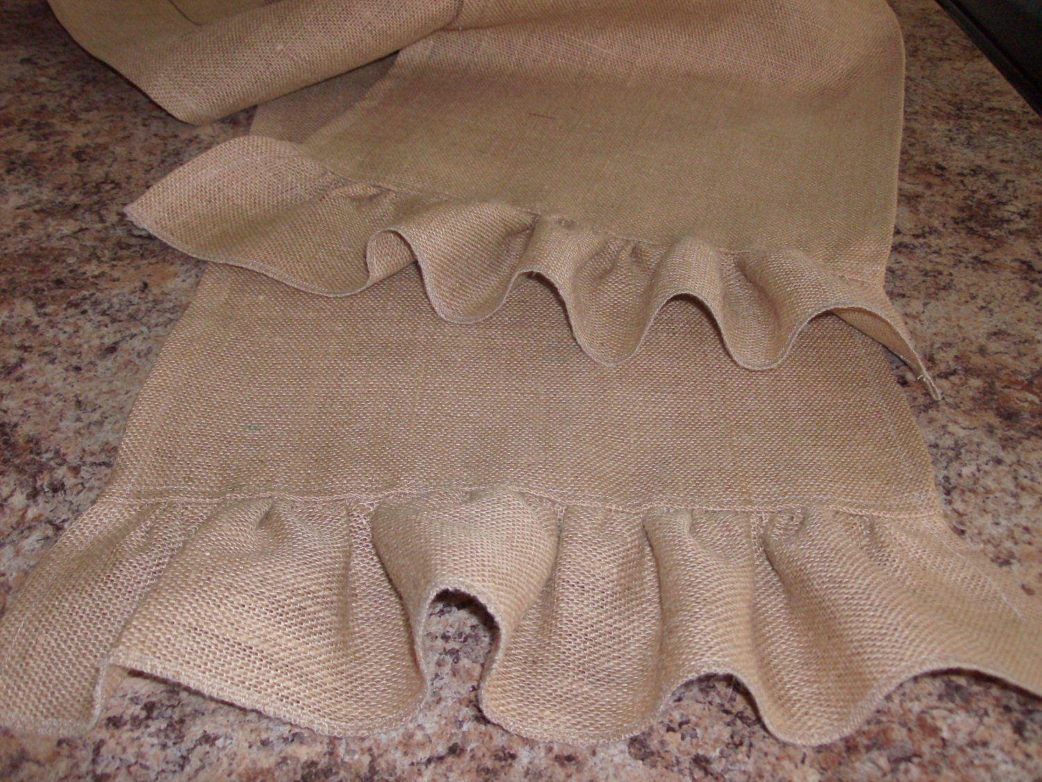 Burlap 14X60" natural color table runner with ruffles  Hand wash
