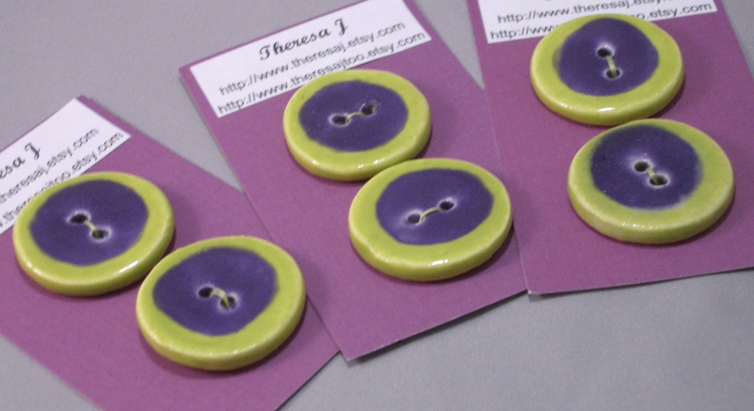 Porcelain Buttons, Round, Purple and Apple Green