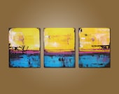 Ocean Sunrise - HUGE 48 x 20, Heavy Textured Acrylic Art Zen PAINTING, gallery wrapped, ORIGINAL, Contemporary Abstract Art