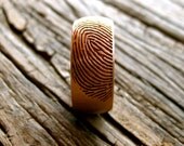 Handmade Wide Finger Print Wedding Band in 14K Rose Gold with Custom Name & Date Engraving Size 6/8mm