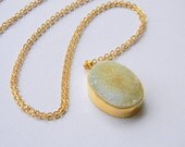 Druzy Pendant Necklace - Lemon Yellow Druzy Necklace - Gold Necklace - Bohemian Necklace - Gift - OOAK