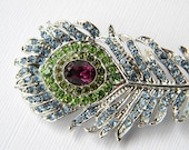 Rhinestone Peacock Feather Hair Clip - Purple Green and Blue - Bridal Hair Clip - Bridesmaid Hair Clip - Wedding Hairpiece
