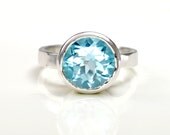Sky Blue Topaz Ring in Sterling Silver - 10mm Topaz in Sterling Silver bezel, light blue ring, November Birthstone Ring