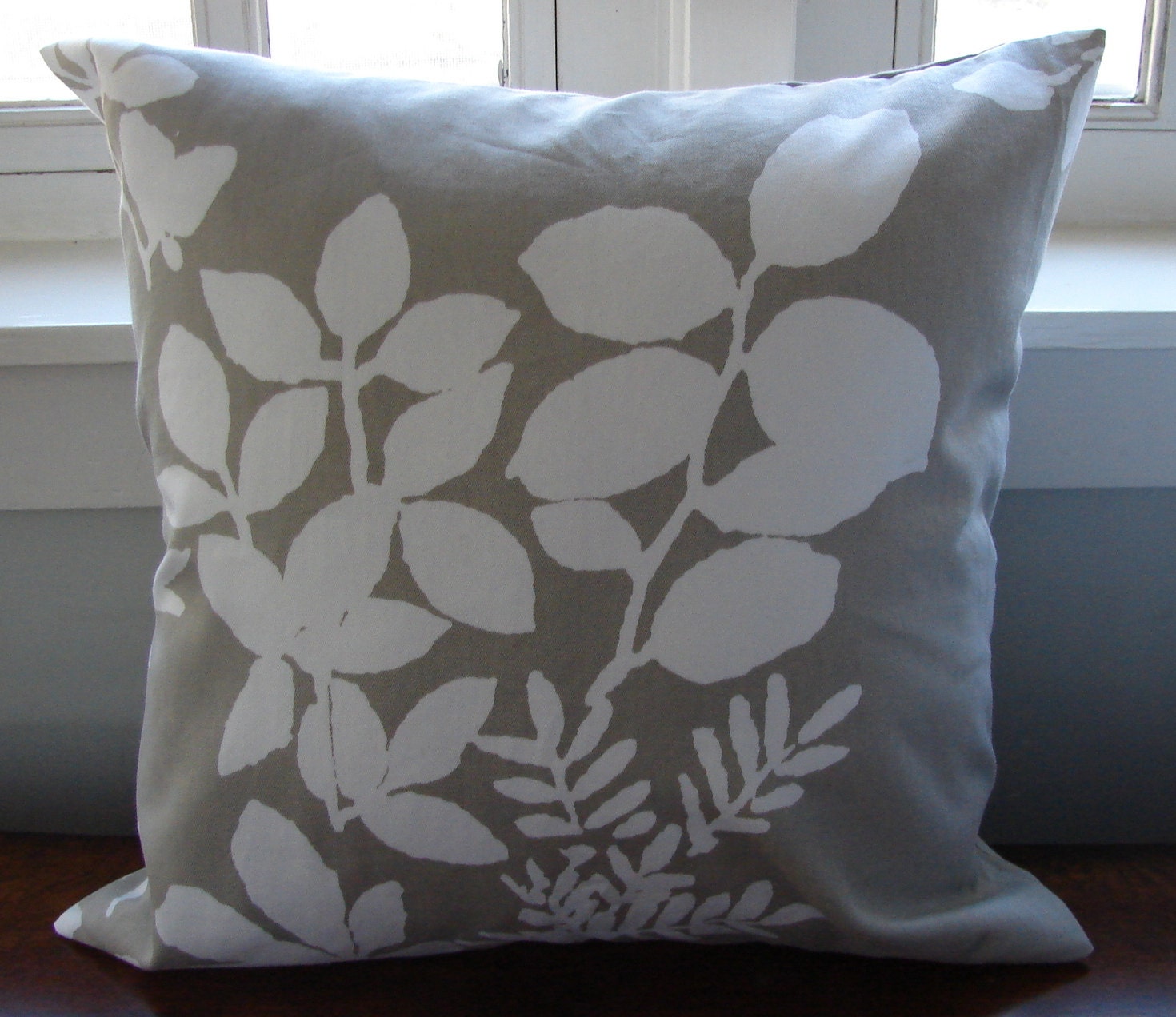 Taupe white 16x16" pillow cushion case from  Marimekko Kukkula heavy cotton fabric, Finland, US ship only