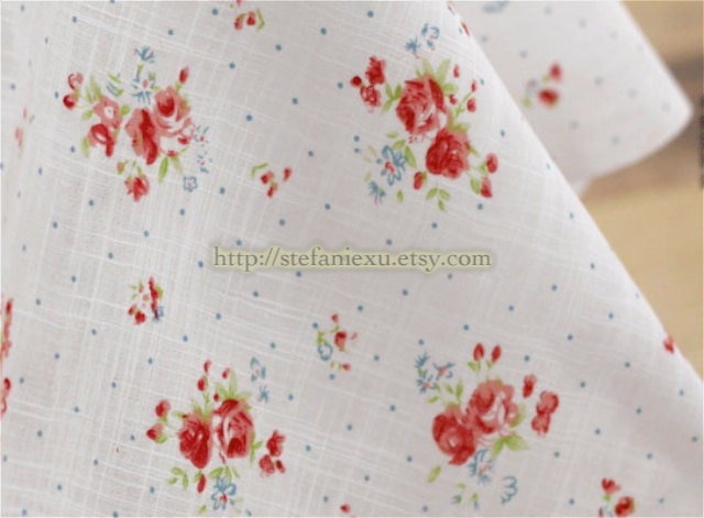 Shabby Chic Rose Garden, Neat Blue Dots On White - Japanese Cotton Fabric (1/2 Yard)