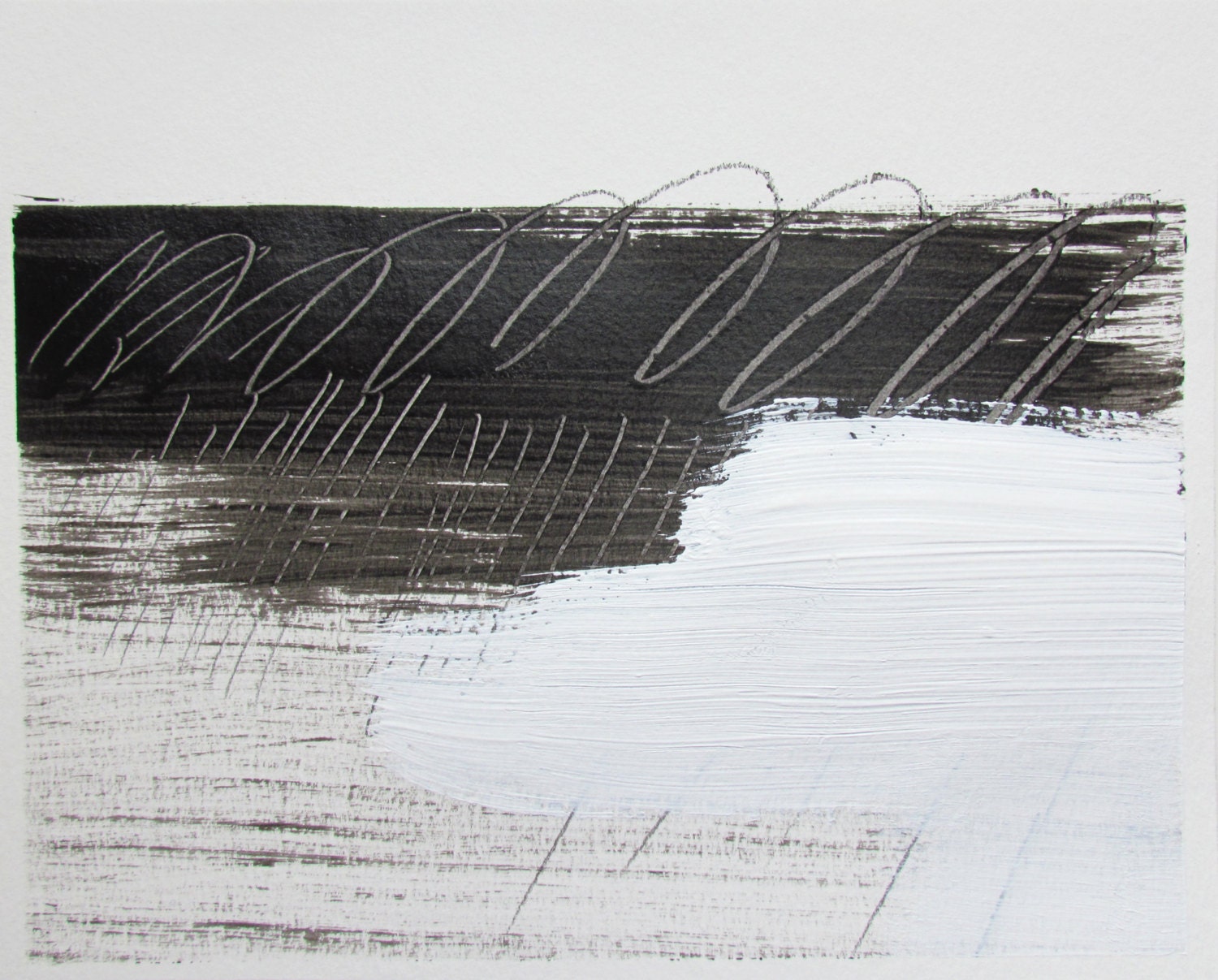 Black and White Abstract Painting on Paper, 8 x 10" original fine art
