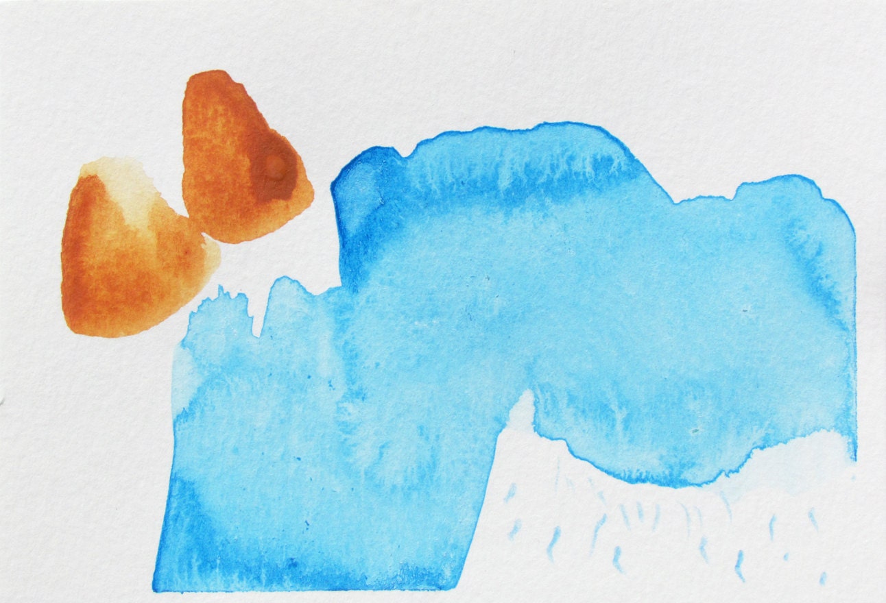 Minimal Painting, blue, orange 4 x 6"  ORIGINAL fine art -- "Painting 419"