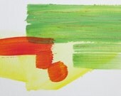 Expressive Minimal Painting, red, yellow, green 4 x 6"  ORIGINAL fine art -- "Painting 425"