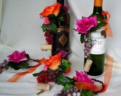 Wedding Accessories decoration Destination Wedding Reception Centerpieces AmoreBride Wine bottle Toppers Set of 3 Bridal Hot Pink Orange