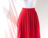 1980's Wool Skirt, Pleated, Cherry Red , vintage, with pockets