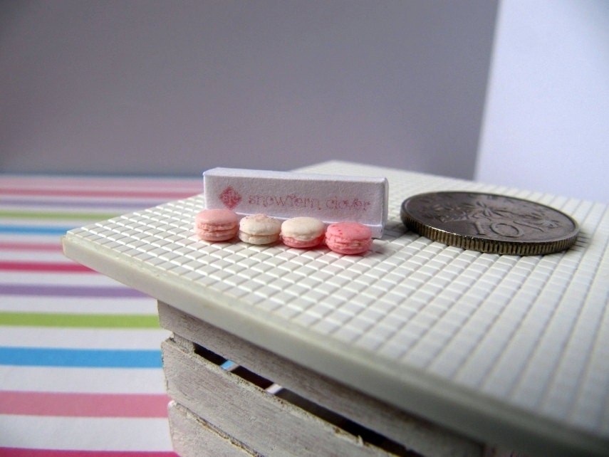 Miniature Macarons - White Box Pink Logo - 1/12 Scale Dollhouse Miniature