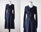 1970's navy knit secretary dress