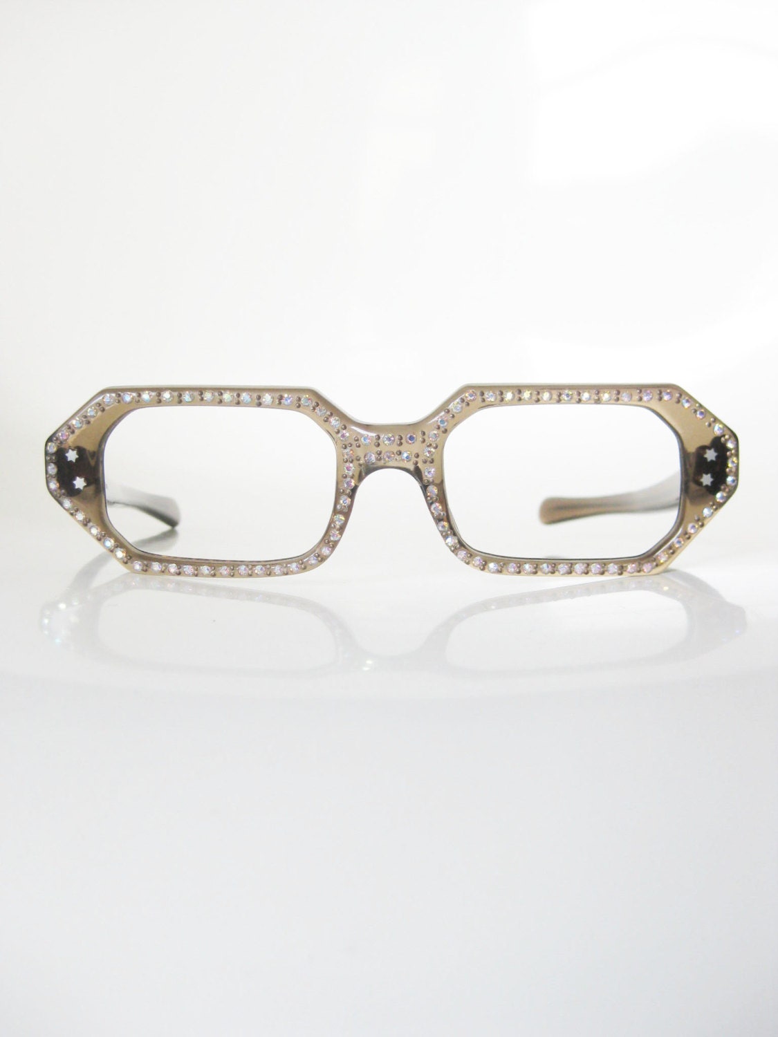 Vintage Rhinestone French Eyeglass Frames 1950s Glasses Optical Frames Sparkly Rectangular 50s Olivine Drab