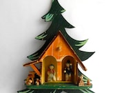 Miniature Alpine Tree House / Vintage Handmade Wood Wall Decoration