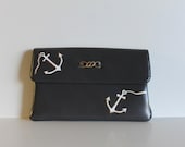 Heavy - Vintage gray CLUTCH with hand painted anchor
