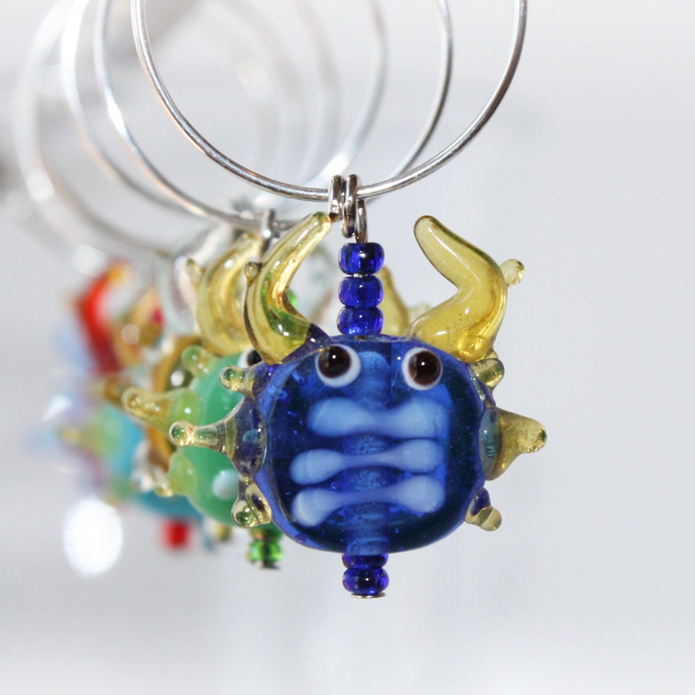 Glass Charm Glass Tag Wine Charm Lampwork Glass Crab