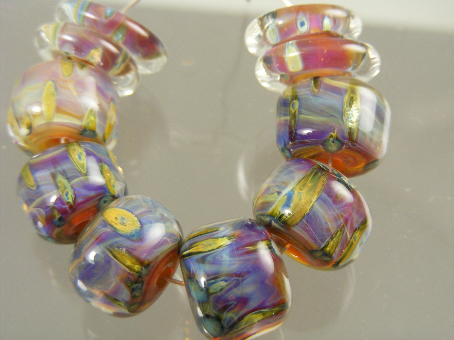 Boro beads Lampwork Glass Bead Set  --  Big Rolos (6) ---  Orion