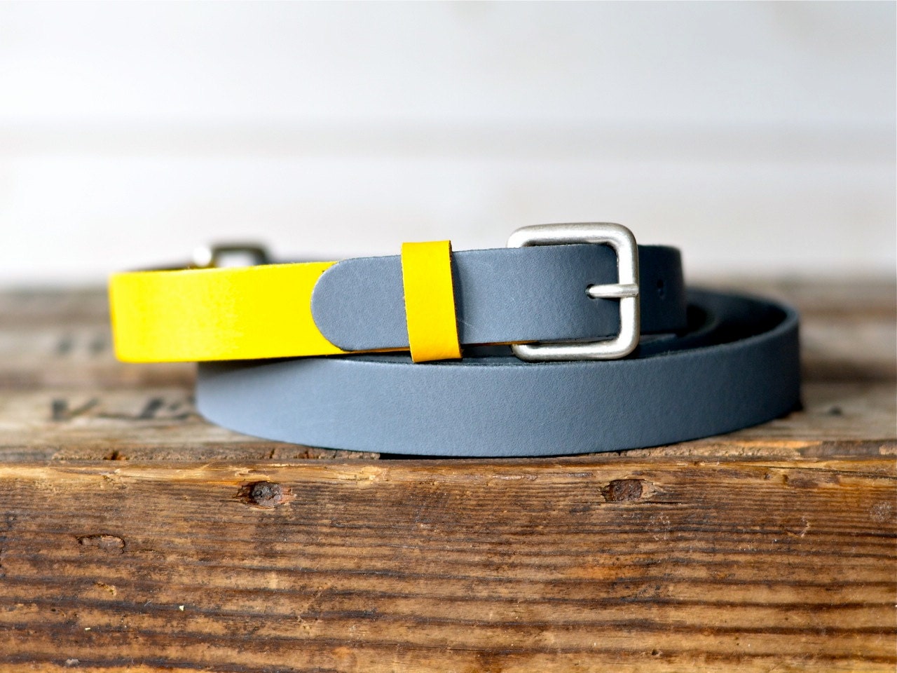 Leather Belt Grey and Yellow / Women leather belt / Nautical Leather Belt